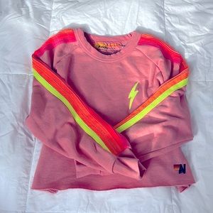Aviator Nation bolt and striped cropped sweatshirt